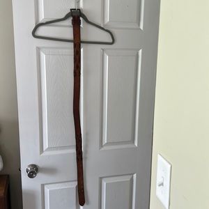 AEO Brown Woven Studded Leather 2 Prong Brass Buckle Belt Women Sz XL, 39 -41”